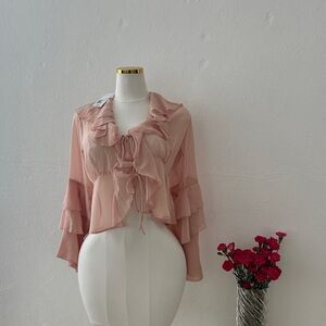 Elegant Pink Ruffle Blouse